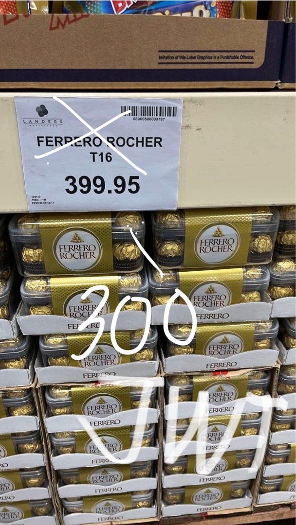 Ferrero Rocher Chocolate (Category: Other Food & Drinks) located in Paranaque City. Submitted by wilhelmmm_ (Listing ID 1399033510, Image 3). Description: NO LAST PRICE!!!!! Ferrero Rocher for sale!!!!! Perfect for gifting. 24 pieces - ₱450 (Mall Price: ₱764.50) 30 pieces - ₱470 (Mall Price: ₱750.00) 16 pieces - ₱300 (Mall Price: ₱399.95) Also available COD via Lalamove Shipping via J&T (Cash upon pick up) MOP: Gcash or Maribank.