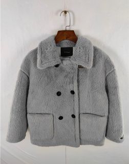 Grey fluffy blazer jacket artificial fibre 古着小香風灰色毛毛 古著毛絨外套64202679566594110