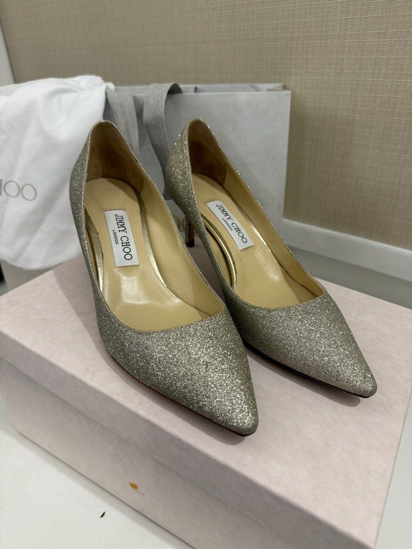 Jimmy Choo Romy 60 Platinum Ice Heels (Category: Heels) located in Quezon City. Submitted by bea.co (Listing ID 1399003849, Image 1). Description: - AUTHENTIC Jimmy Choo Romy 60 heels - Color: Platinum Ice - Size 39 - Includes original box, paper bag and dust bag - can send more photos if interested Worn once as ninang for a wedding .
