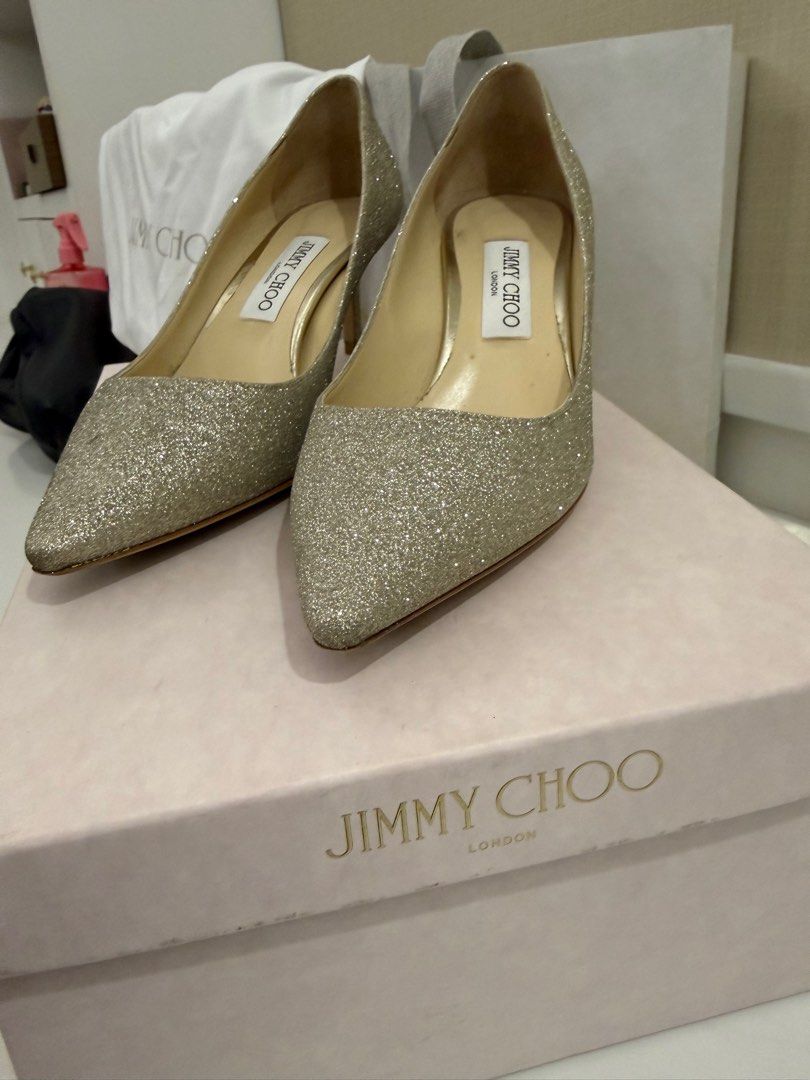Jimmy Choo Romy 60 Platinum Ice Heels (Category: Heels) located in Quezon City. Submitted by bea.co (Listing ID 1399003849, Image 2). Description: - AUTHENTIC Jimmy Choo Romy 60 heels - Color: Platinum Ice - Size 39 - Includes original box, paper bag and dust bag - can send more photos if interested Worn once as ninang for a wedding .