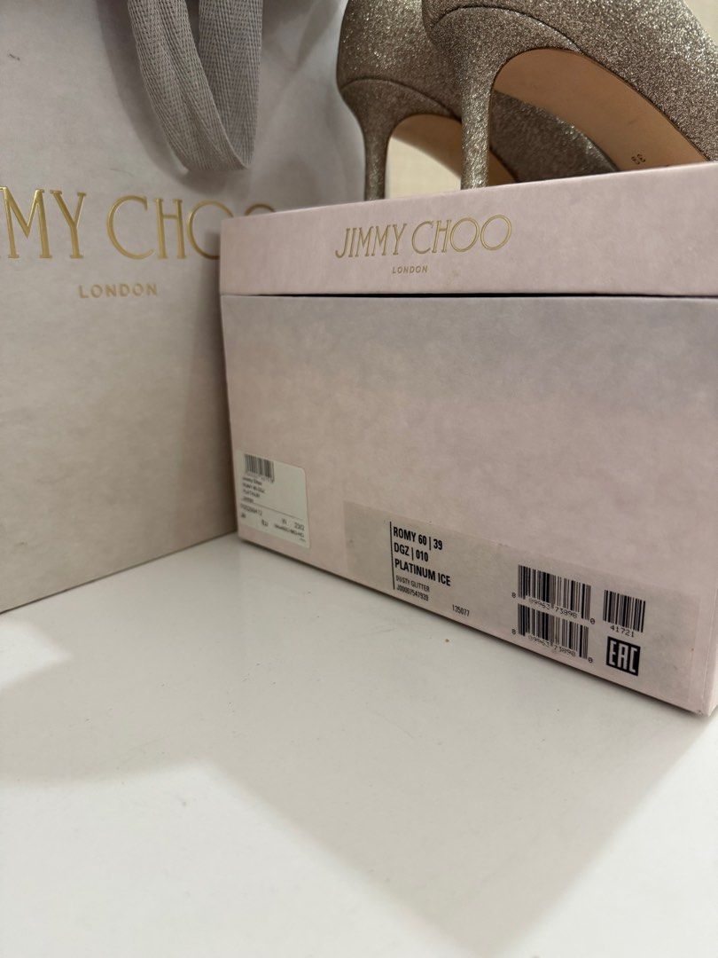 Jimmy Choo Romy 60 Platinum Ice Heels (Category: Heels) located in Quezon City. Submitted by bea.co (Listing ID 1399003849, Image 3). Description: - AUTHENTIC Jimmy Choo Romy 60 heels - Color: Platinum Ice - Size 39 - Includes original box, paper bag and dust bag - can send more photos if interested Worn once as ninang for a wedding .