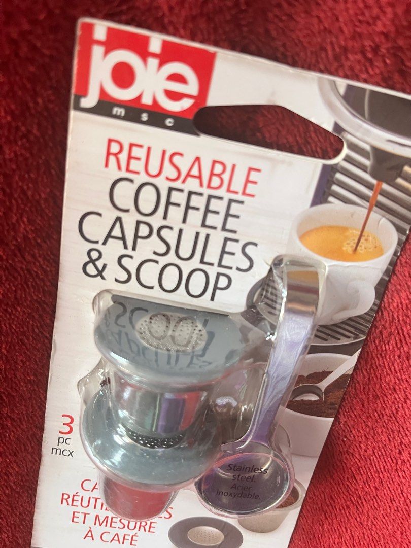 Joie Reusable Coffee Capsules & Scoop (Category: Beverages) located in La Trinidad. Submitted by whatnotcollections (Listing ID 1398931556, Image 3). Description: - Reusable Joie coffee capsule set. - Includes 2 stainless steel capsules and a stainless steel scoop. - Fill with your own ground coffee. - BPA-free. - Dishwasher safe. Not sure of its compatibility. Kindly refer to these approximate measurements: - 1 inch in height - 1.5 inches upper 