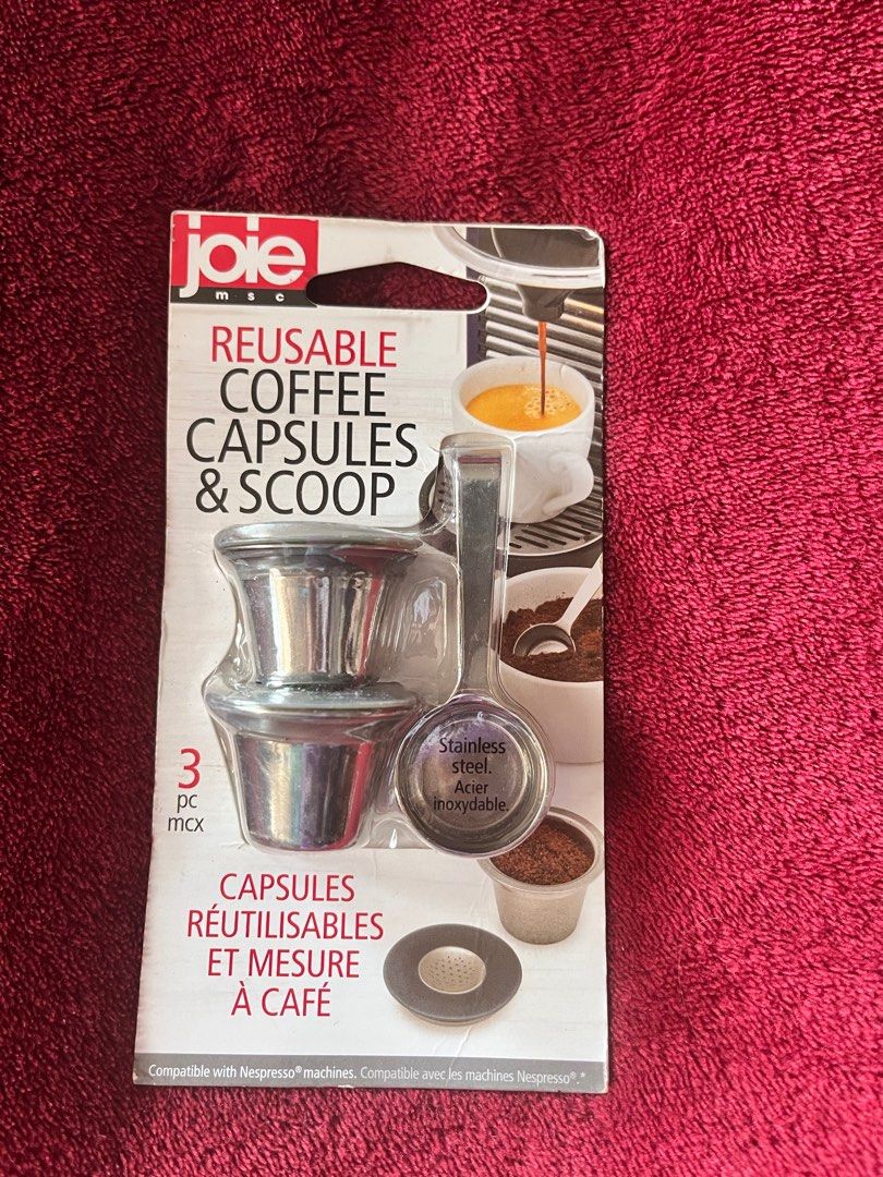 Joie Reusable Coffee Capsules & Scoop (Category: Beverages) located in La Trinidad. Submitted by whatnotcollections (Listing ID 1398931556, Image 1). Description: - Reusable Joie coffee capsule set. - Includes 2 stainless steel capsules and a stainless steel scoop. - Fill with your own ground coffee. - BPA-free. - Dishwasher safe. Not sure of its compatibility. Kindly refer to these approximate measurements: - 1 inch in height - 1.5 inches upper 