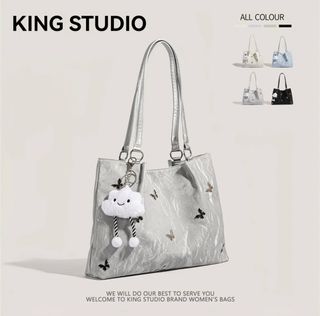 KING STUDIO 銀色蝴蝶結手提包64197762952194110