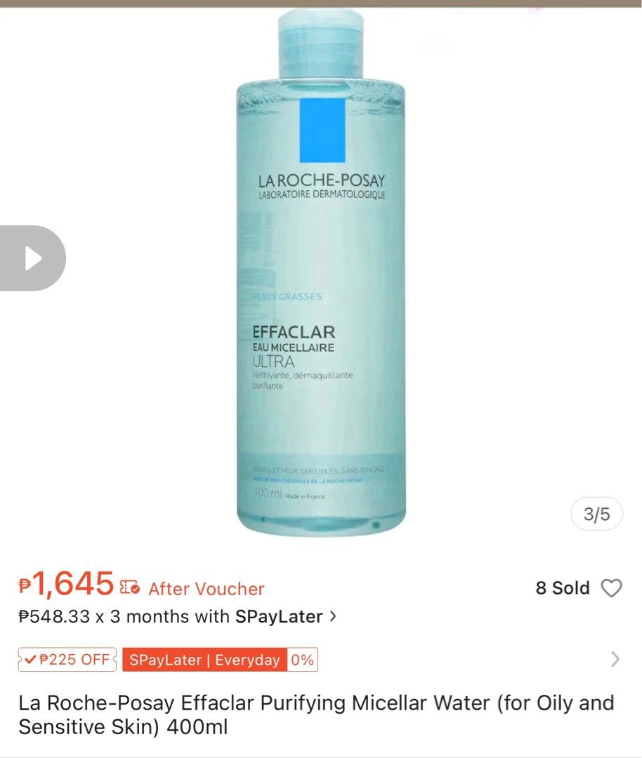 La Roche Posay Make Up Remover (Category: Face Care) located in Bacoor. Submitted by travelfindsph (Listing ID 1398924560, Image 2). Description: La Roche Posay Micellar Water La Roche-Posay Effaclar Micellar Water Ultra Oily Skin has the following features: Removes perfectly make-up, impurities and dirt. Skin becomes clean and clear after use without leaving dry. Perfect make-up removal for sensitive skin on the face, eyes and lips while respect