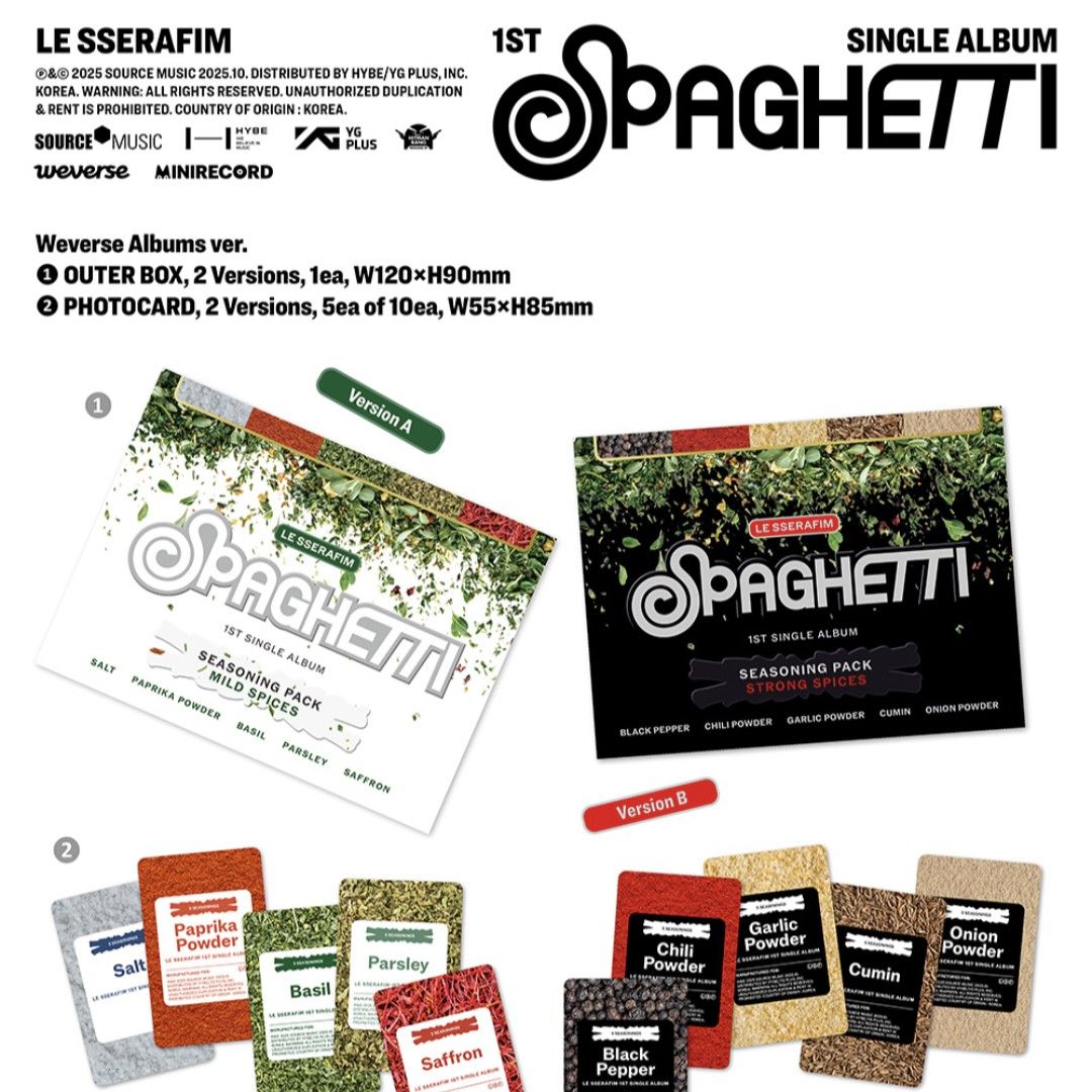 LE SSERAFIM OFFICIAL "SPAGHETTI" 1ST SINGLE RANDOM (Category: Designer & Blind Box Toys) located in Cainta. Submitted by shopchelonline (Listing ID 1398956113, Image 1). Description: LE SSERAFIM OFFICIAL "SPAGHETTI" 1ST SINGLE RANDOM 🛒800.00each(all in) + LSF DP: 50% PAYO RB: 15 days after DP; NETA 💎Pre-order - NO RUSH SHIPPING 💎Korea Pasabuy 💎Colors may vary due to lighting. 💎Availability and price may vary 💎The outer case/box is simply fo