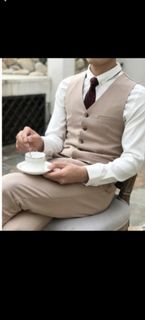 Men's Beige Suit Set 男裝馬甲褲子套裝 (卡其色)64194754255491110