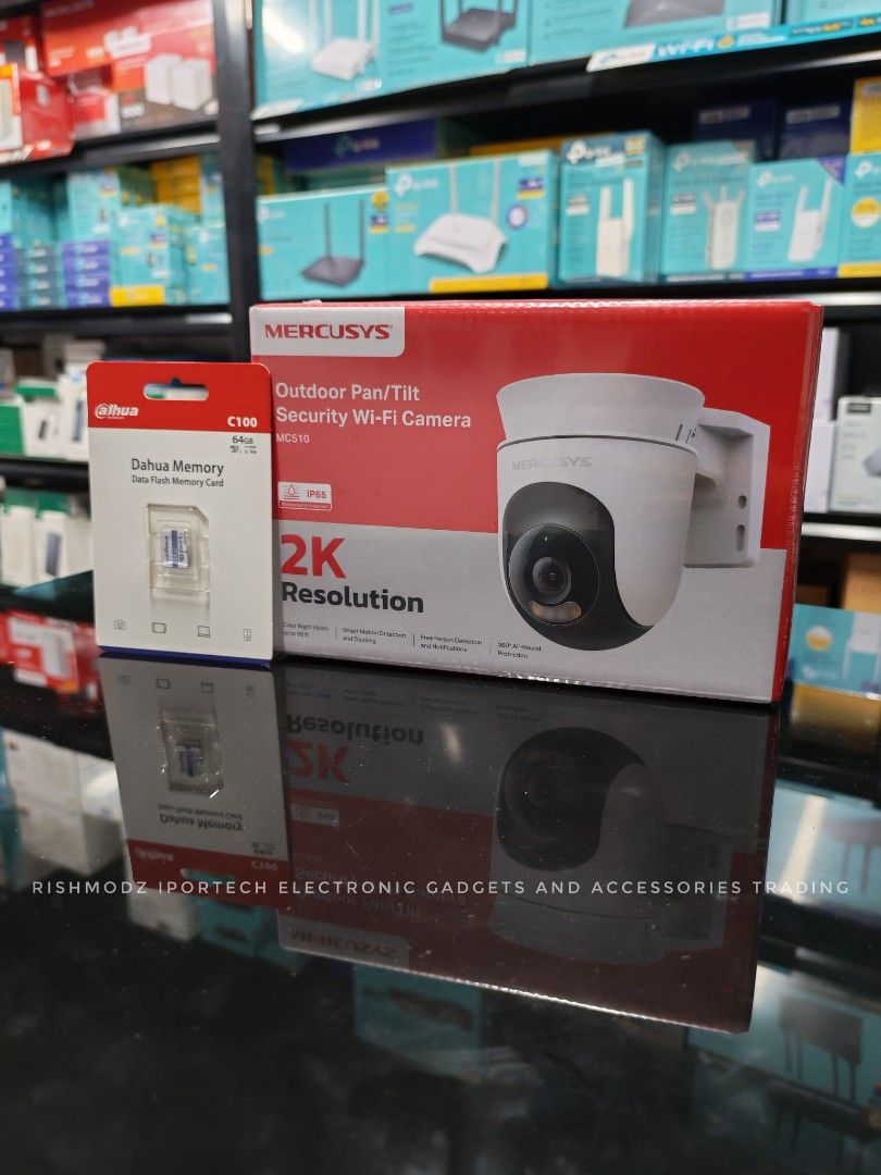 Mercusys Outdoor Pan/Tilt Security Wi-Fi Camera MC510 (Category: Security Systems & CCTV Cameras) located in Taguig. Submitted by rm.itech051523 (Listing ID 1398975669, Image 2). Description: - 2K Resolution: See everything clearly. - Pan/Tilt: Control the camera's view remotely. - Smart Detection & Tracking: Get alerts for movement. - Weatherproof: Works in any weather. - Day & Night Vision: Clear footage anytime. - Wide Field of View: Covers a 