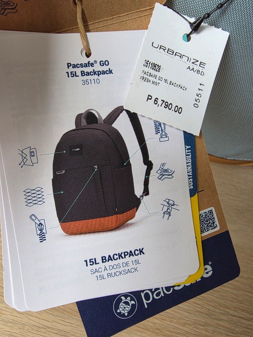Pacsafe Go 15L Backpack (Category: Backpacks) located in Taguig. Submitted by youcompleteme (Listing ID 1398972526, Image 2). Description: ✨ Limited-Time Offer! ✨ Only a few pieces left ➡️ Check out my other posts for more available designs 🔥 The price posted is the last price 📌 Please read the payment and pick-up details before inquiring 💰 Price is final: Php 4,074.00 Original price: Php 6,790.00 ❌️ No bargaining / no extra discount 🔥 Super 