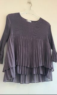 PARIS Fait a main, Pleated Blouse, Polyester, Charcoal, Size F64200382013058110