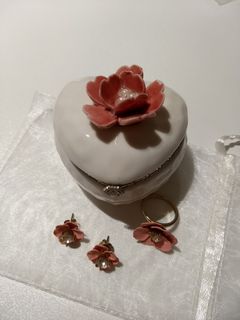 đȘ·Pink Alstroemeria (Inca Lily) Earrings, Ring, and Locket Set (Six-Petal Flower)64203804290946110