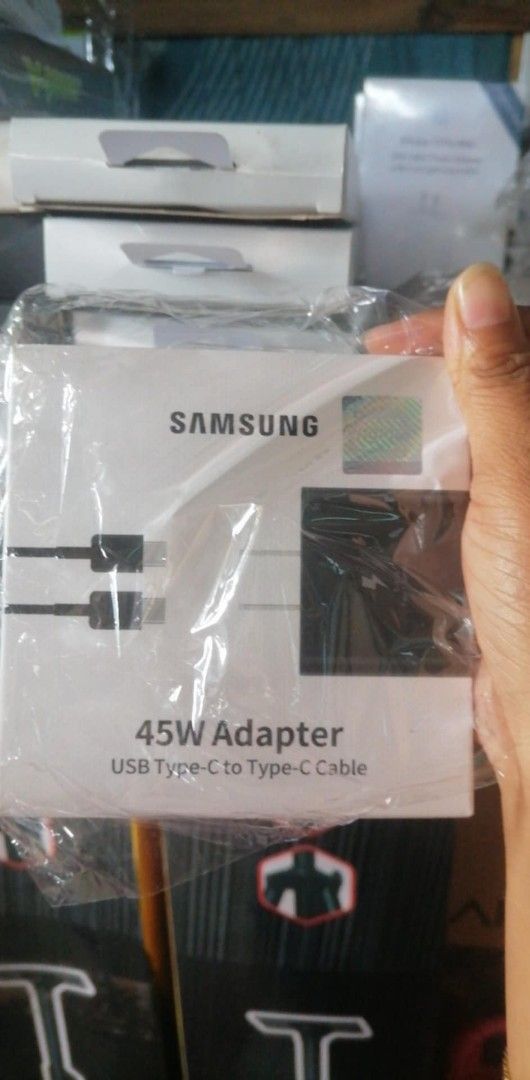 Samsung 45W Adapter USB Type-C (Category: Chargers & Cables) located in Cebu City. Submitted by gracemarvin06 (Listing ID 1398916303, Image 2). Description: - Genuine Samsung 45W Adapter - Includes USB Type-C to Type-C cable - Brand new and sealed - Fast charging capable - Perfect for fast charging your devices.
