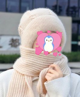 Scarf hat one piece knit with inner fluffy linen beige white一体式保暖帽子连住围巾 毛毛内层加绒保暖 针织冷衫高质量面料64201234770817110