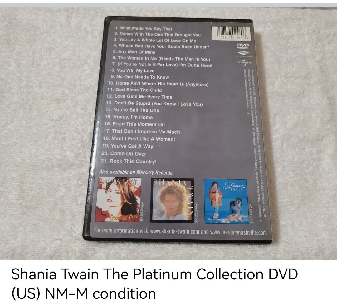 Shania Twain DVD (unsealed) (Category: CDs & DVDs) located in Dangcagan. Submitted by cd_haven5 (Listing ID 1398911937, Image 3). Description: Shania Twain The Platinum Collection DVD (US) NM-M condition -1100 +SF Shania Twain Up Live In Chicago DVD (US) M condition - 1100 + SF #Authentic #Legit #Original We only sell original items. All items posted are on hand. Please message me for availability of the item/s because the items are also posted o