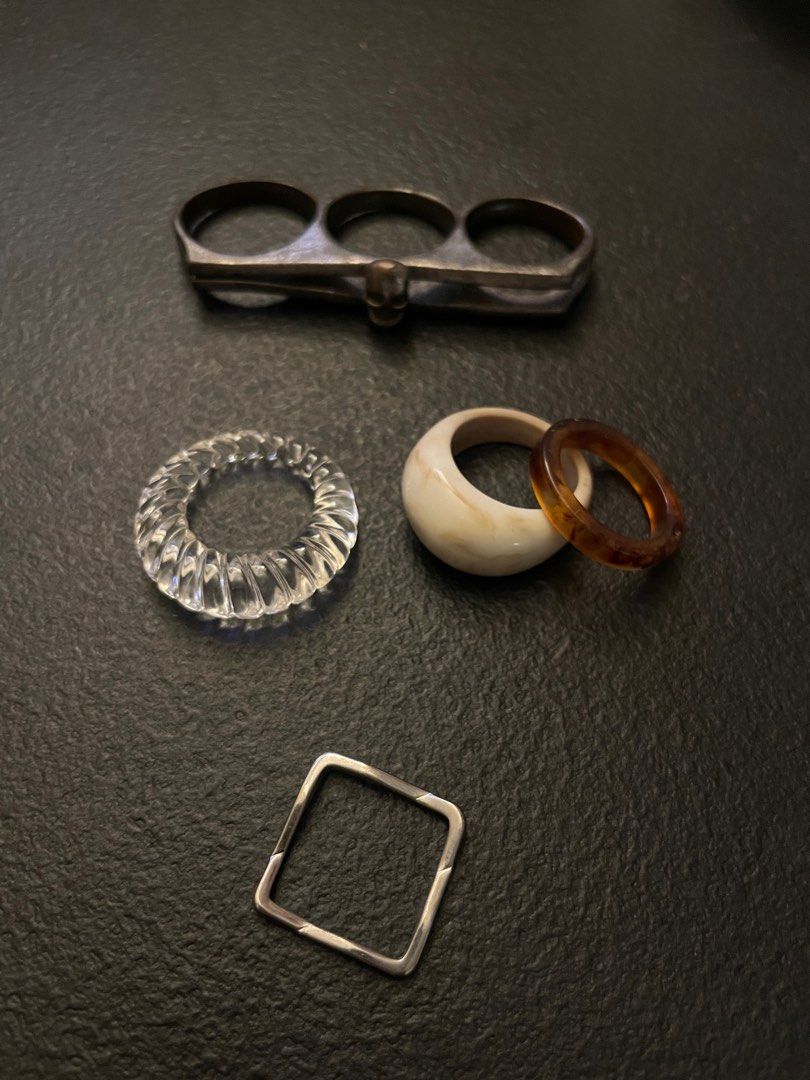 Steel and Resin Rings (Category: Rings) located in Quezon City. Submitted by shndm25 (Listing ID 1399045059, Image 2). Description: Individually Sold 100 - SOLD (Knuckle) Steel Skull Knuckle 100 - (Index) Beige Marbled Resin : 6 100 - (Middle) Brown Resin : 6 100 - (Ring) Clear Resin : 7 150 - (Pinky) Square Steel Ring : 6 Get all @ 500 .