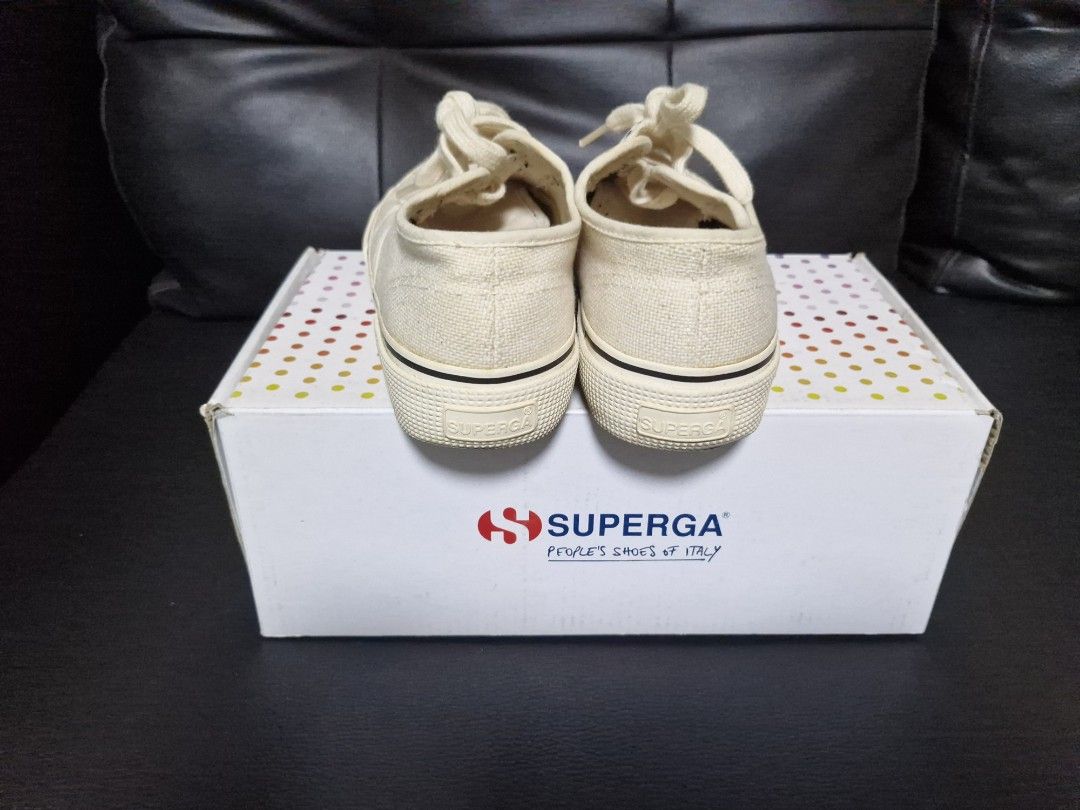 Superga 2490 Bold Organic Canvas Sneakers (Category: Sneakers) located in Mandaluyong City. Submitted by s0nym (Listing ID 1398938478, Image 3). Description: - Superga 2490 Bold Organic Canvas sneakers - Color: Natural Beige - Size: 35 - Includes original box - Classic low-top design - Canvas upper - Rubber sole - Superga logo detail - Lace-up closure - Round toe.