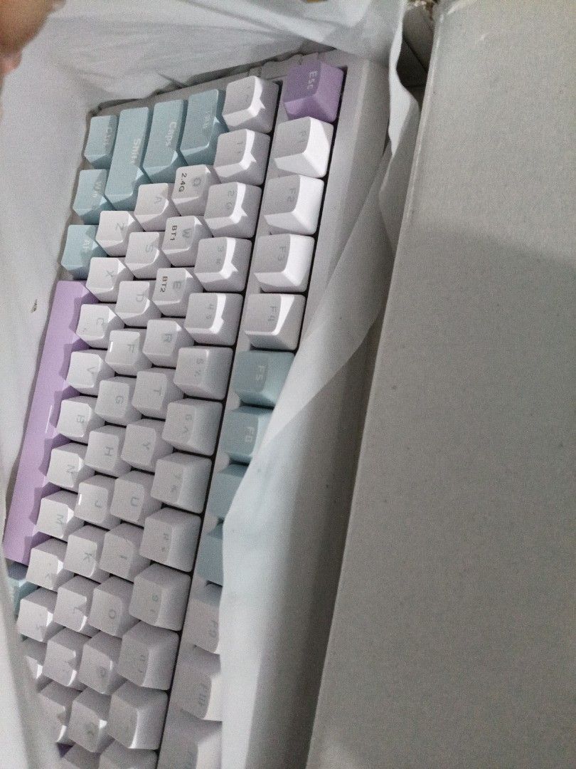 ZIYOULANG K96 Mechanical Wireless Keyboard (Category: Computer Keyboard) located in Daraga. Submitted by declutter.with_me (Listing ID 1399011115, Image 3). Description: REPRICED FROM 1,999 OG PRICE 2,459 BRANDNEW STOCKED - ZIYOULANG K96 Mechanical Keyboard - 100-key layout - Wireless: 2.4G/BT 5.0 dual mode - Stylish white, purple and blue color scheme - Injection molding keycaps - Mechanical switches - Ultra-long endurance - Comes with original 