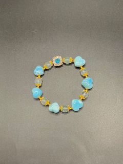 100%天然海紋石愛心雕刻/海藍寶 設計款手串  (高品質)64212821996545110