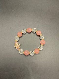 100%天然粉水晶花球/白水晶扭紋設計款手串 - 罕有64212821964033110