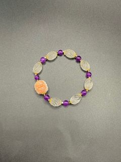 100%天然白水晶扭紋/舒俱徠/貝母並蒂蓮設計款手串 - 高品質64212821951105110