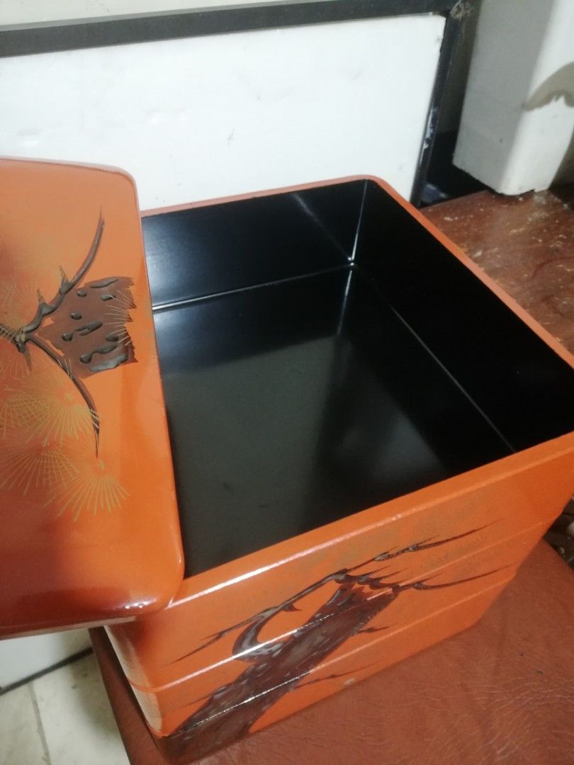 3 tiered, red lacquer ware bento box, 21cm x 21cm (Category: Food Organization & Storage) located in Paranaque City. Submitted by 4thestate.surplusan (Listing ID 1399113726, Image 3). Description: 3tiered red lacquered bento box, for food storage or other purpose, unused,still in its original box..