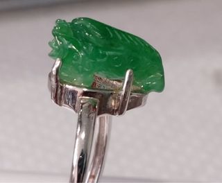 天然翡翠💯🅰️三腳貔貅戒指銀64208764755201110