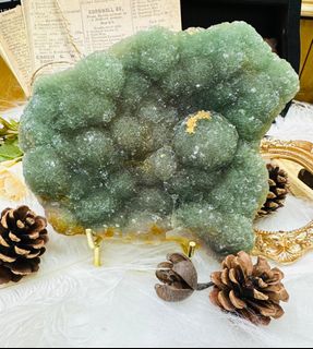 Natural Green Crystal Cluster ✨ with Gold Stand64211133211395110