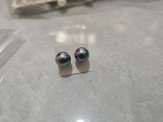 Black Pearl (Large, Smooth) Stud Earrings (Earring Pin, Earring Back 14K) With Flaw64211550267522110