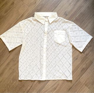 全新  日系 米白色半透鏤空蕾絲 清爽外套 夏天 短袖 襯衫64211548974209110