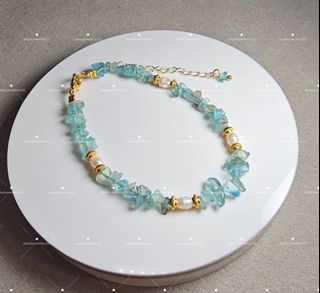 全新 天然水晶 藍磷灰 天然淡水珍珠 手鏈 Natural Crystal Blue Apatite Natural Freshwater Pearl Bracelet64216903996931110
