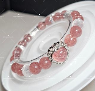天然水晶 草莓晶 白水晶 奶白晶 手串 手鏈 Natural Crystal Strawberry Quartz  Bracelet DIY 設計款64219498815235110