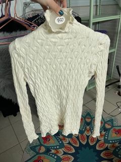 米黃色鏤空長袖衫 針織上衣 樽領冷衫 high neck long sleeved top beige sweater turtle neck knitted shirt64216902706435110
