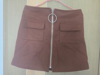 棕色拉鍊口袋短裙 skirt64208115718657110