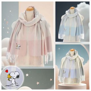 日本直送 SNOOPY 刺繡格紋披肩/圍巾｜秋冬必備人氣配飾64212407773699110