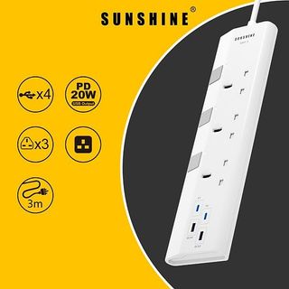 【全新行貨 門市現貨】SunShine Fast Charging Extension Socket 13A 獨立開關安全防雷拖板 3Gang+2A2C /  4-Gang + 2A2C / 5-Gang + 2A2C64219087900419110
