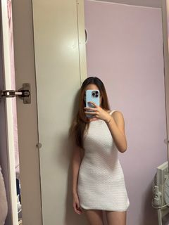 法式性感露背白色針織吊帶連衣裙背心包臀短裙 white knit dress64214782417667110