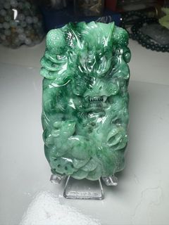 Myanmarđ˛đ˛ Jadeite A Jade, Flower Green Large Dragon Pendant64219495638147110