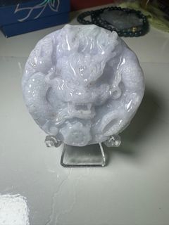 Myanmarđ˛đ˛ Jadeite A Jade, Gold-Dusted Spring Color Dragon Pendant64219495618818110