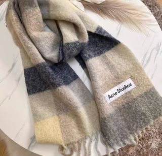 💎誠信賣家💎Acne 彩虹格圍巾青米灰色64215708972546110