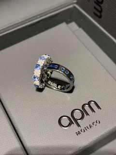 Brand New Unopened Apm Yang Zi's Same Style White and Blue Triangle Ring Blue Morse Code Open Ring64215708455170110