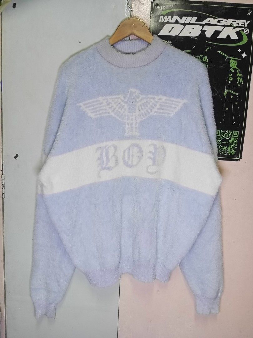 Boy London Sweater XS (Category: Activewear) located in Manila. Submitted by got_em_ware (Listing ID 1399234653, Image 1). Description: Reminders: ALL ITEMS ARE THRIFTED so manage your Expectation ( Bawal sa maselan at siraulo ) READY TO WEAR ITEMS/ ALREADY WASHED 📏Measurements: Inches ‼️Disclaimer: some items may or may not have small hole, runs, cut tag labels, wrong sizing, mendings, and uneven stitch, permanent/washable stains ✨Boy London Fu