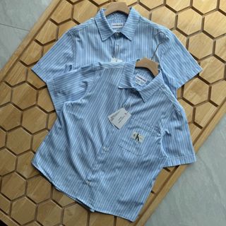 Calvin Klein CK Jeans 25春夏新款男復古通勤布標貼袋條紋寬鬆短袖襯衫 Shirts64214780883073110