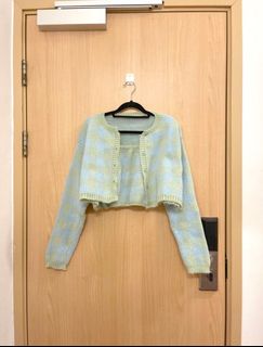 格子針織套裝 吊帶背心及短款開襟衫 薄荷綠 開襟衫套裝64214533095809110