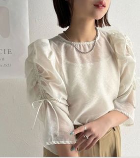 Classical Elf 米白透寬袖抽繩上衣 #ce124007764218456171137110