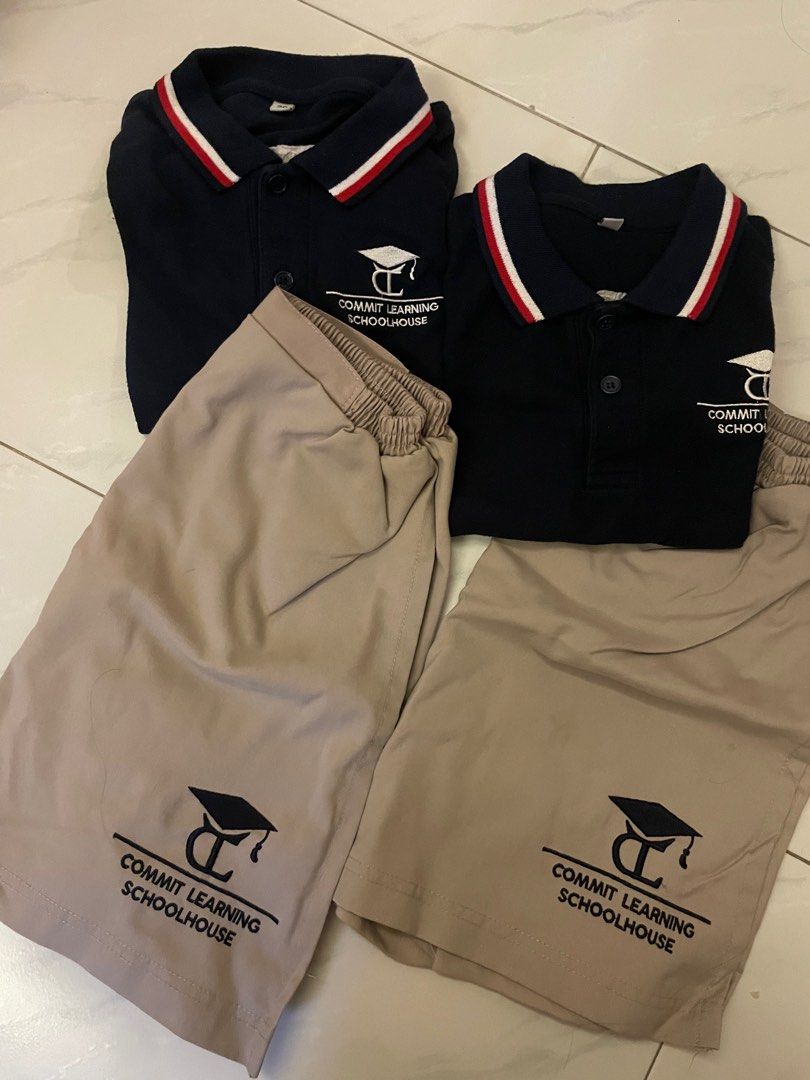 Commit Learning Schoolhouse Uniform Set (Category: Babies & Kids Fashion) located in Singapore. Submitted by chong.mich (Listing ID 1399112424, Image 1). Description: student care commit learning uniform lightly use as my girl only attend half a year. $10 per set size 28 top and 32 bottom suitable for p1-p2 kids.