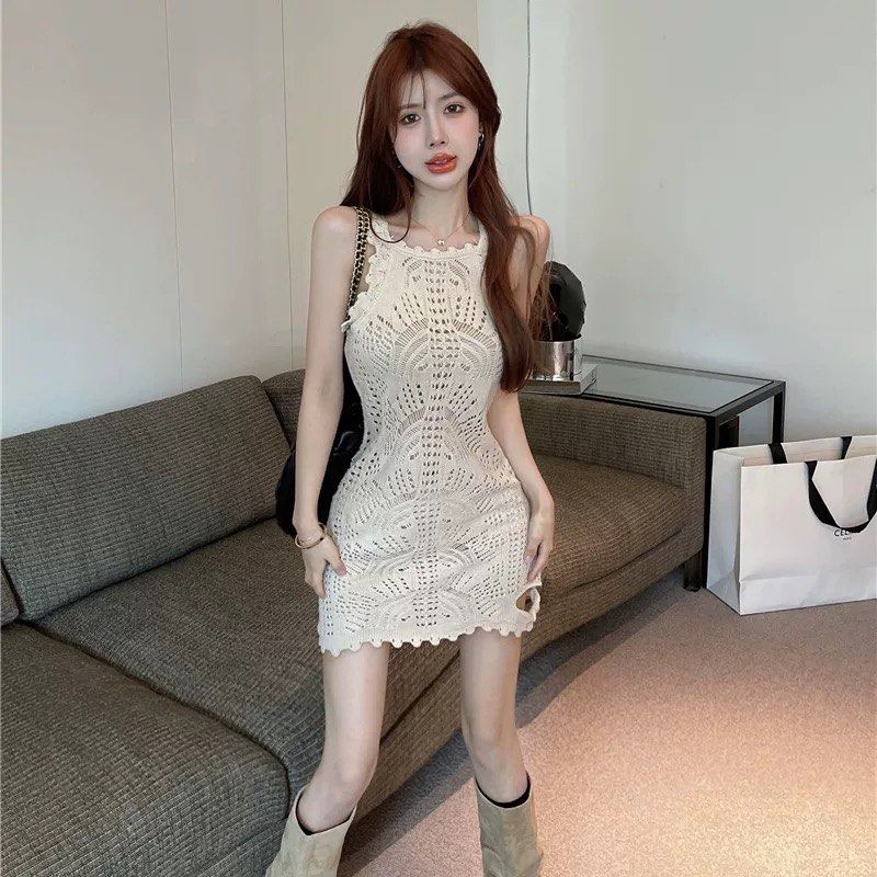Crochet Mini Dress Cream, Women's Fashion, Dresses Sets
