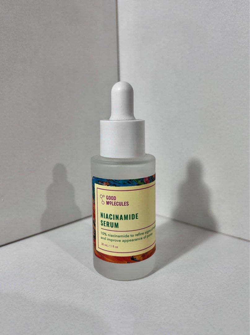 Good Molecules Niacinamide Serum (Category: Face Care) located in Pasig City. Submitted by anne.rae (Listing ID 1399178390, Image 1). Description: RFS: have very sensitive skin so 10% of niacinamide’s too strong for me - Good Molecules Niacinamide Serum - Contains 10% Niacinamide - Refines the appearance of pores - Improves skin appearance - 30 mL / 1 fl oz - For facial use - Comes in a frosted glass bottle with a white dropper.