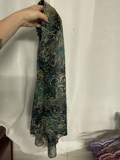 Green mesh floral hijab Muslim head scarf 中東印尼穆斯林方便頭套頭巾 綠色歐陸風情花紋 網紗質地64216904387714110