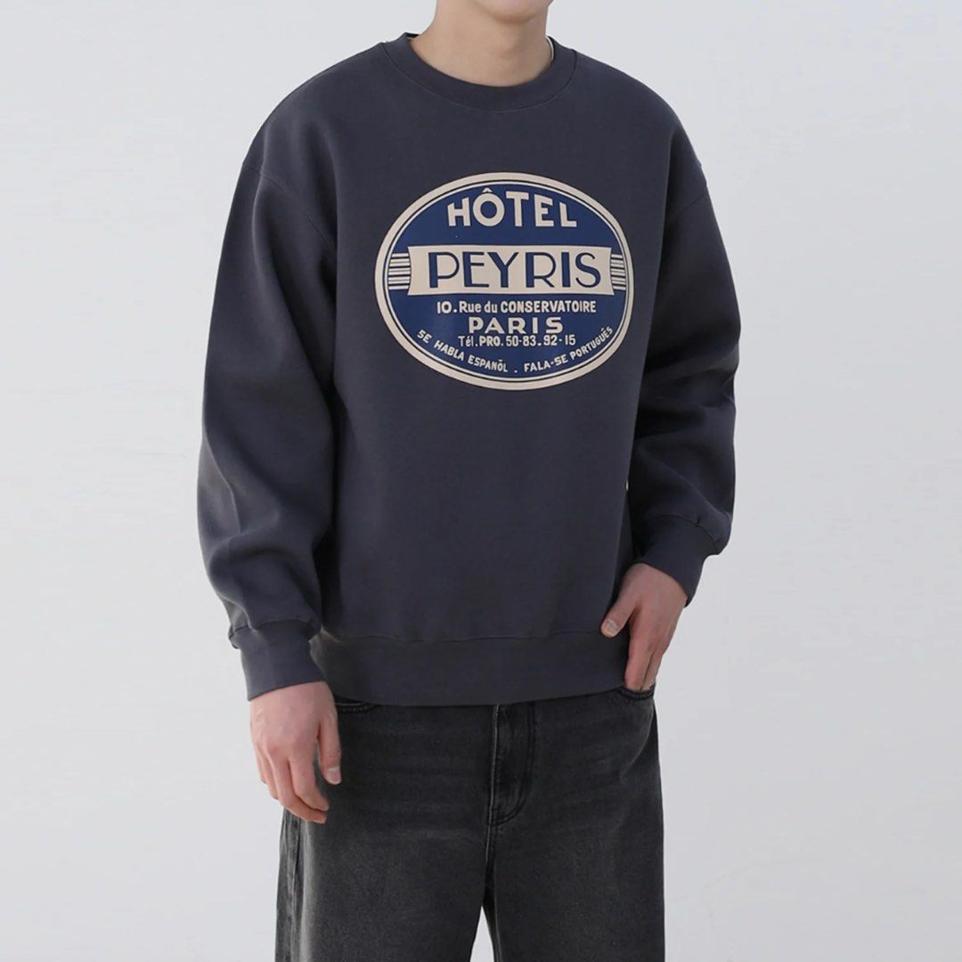 Hotel Peyris Paris Sweatshirt (Category: Coats, Jackets and Outerwear) located in Valenzuela. Submitted by nikizef_ (Listing ID 1399160785, Image 3). Description: Navy Blue Sweatshirt • Crew neck design with long sleeves • Size M on tag (fits up to XL, oversized fit) •Worn Once Almost Brandnew 📦 RFS: Decluttering .