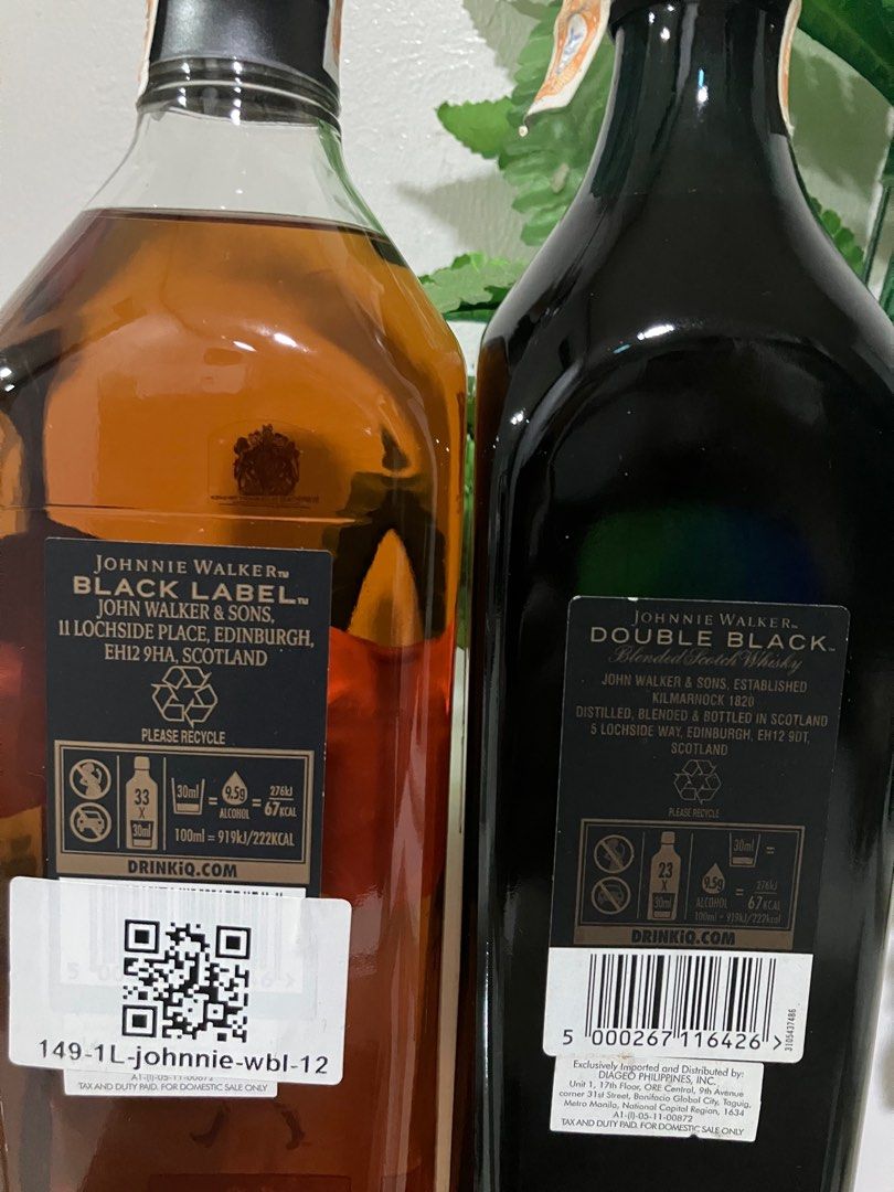 Johnnie Walker Black Label & Double Black Whiskey (Category: Beverages) located in Quezon City. Submitted by kurosu09 (Listing ID 1399226164, Image 3). Description: - Black Label 1ltr PHP1049 - Double Black 700ml PHP1299 - Payment via bank transfer, GCash, Maya - Unfortunately don’t accept trades - Delivery fee not included in the price and will be shouldered by the buyer - Meet up in QC or Pasig area - Courier of choice (eg Lalamove, Grab or LBC